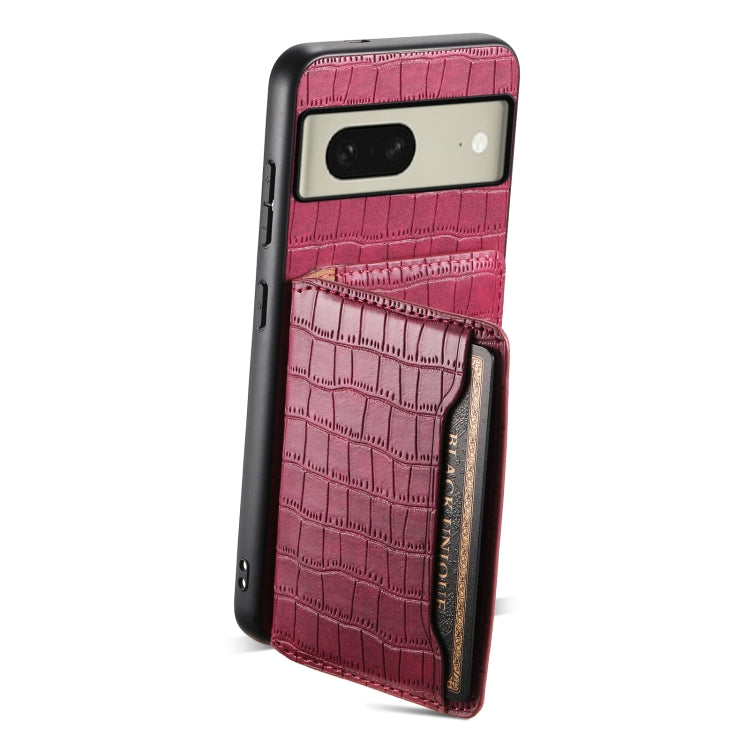 For Google Pixel 8 Crocodile Texture Card Bag Design Full Coverage Phone Case(Red) - Google Cases by buy2fix | Online Shopping UK | buy2fix