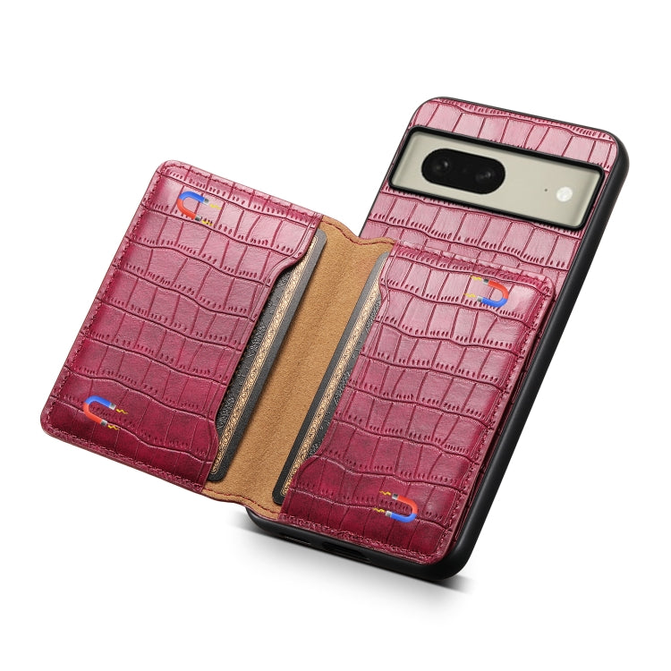 For Google Pixel 8 Crocodile Texture Card Bag Design Full Coverage Phone Case(Red) - Google Cases by buy2fix | Online Shopping UK | buy2fix