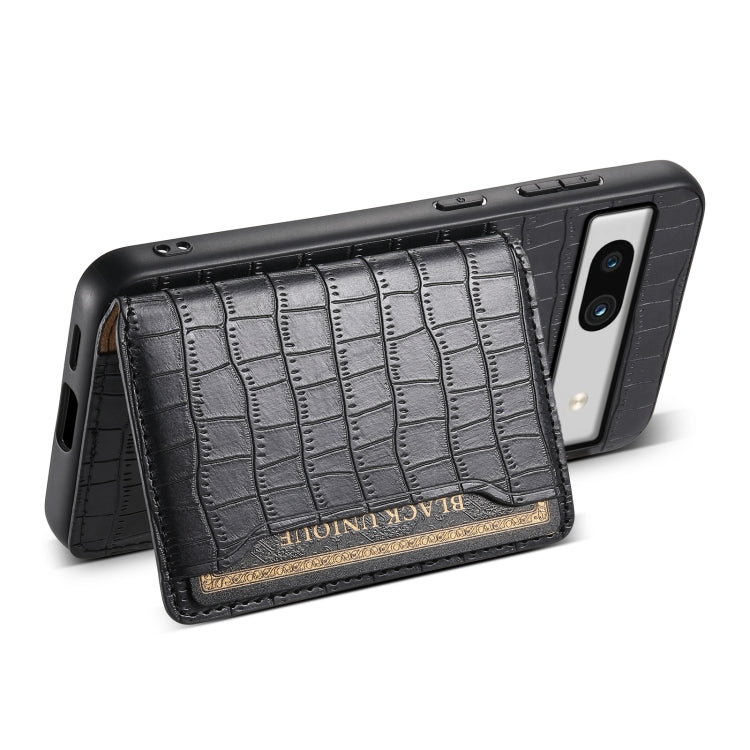 For Google Pixel 7a Crocodile Texture Card Bag Design Full Coverage Phone Case(Black) - Google Cases by buy2fix | Online Shopping UK | buy2fix