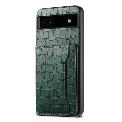 For Google Pixel 6a Crocodile Texture Card Bag Design Full Coverage Phone Case(Green) - Google Cases by buy2fix | Online Shopping UK | buy2fix