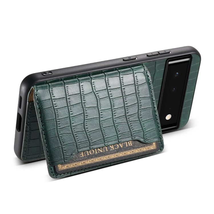 For Google Pixel 6 Crocodile Texture Card Bag Design Full Coverage Phone Case(Green) - Google Cases by buy2fix | Online Shopping UK | buy2fix