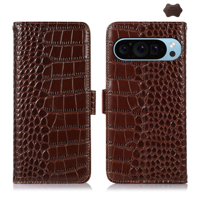 For Google Pixel 9 Crocodile Top Layer Cowhide Leather Phone Case(Brown) - Google Cases by buy2fix | Online Shopping UK | buy2fix