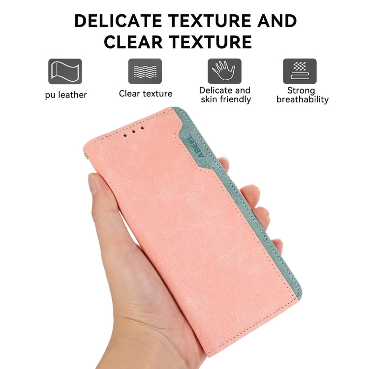 For Samsung Galaxy S21 Ultra 5G ABEEL Color Block Magnetic RFID Leather Phone Case(Pink-Cyan) - Galaxy S21 Ultra 5G Cases by buy2fix | Online Shopping UK | buy2fix