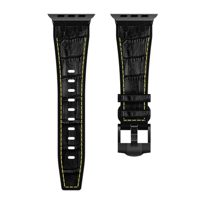 For Apple Watch Series 8 45mm Crocodile Texture Liquid Silicone Watch Band(Black Yellow Black) - Watch Bands by buy2fix | Online Shopping UK | buy2fix