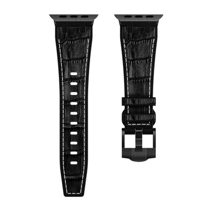 For Apple Watch SE 40mm Crocodile Texture Liquid Silicone Watch Band(Black White Black) - Watch Bands by buy2fix | Online Shopping UK | buy2fix