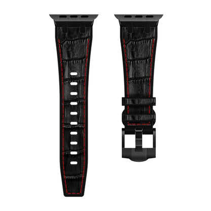 For Apple Watch Series 2 38mm Crocodile Texture Liquid Silicone Watch Band(Black Red Black) - Watch Bands by buy2fix | Online Shopping UK | buy2fix