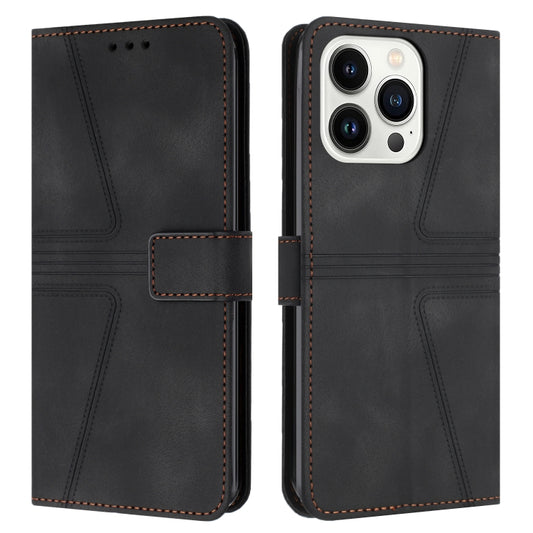 For iPhone 16 Pro Triangle Solid Color Leather Phone Case(Black) - iPhone 16 Pro Cases by buy2fix | Online Shopping UK | buy2fix