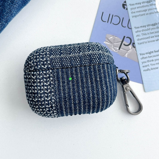 For AirPods Pro Stitching Denim Cloth Bluetooth Earphone Protective Case(Grid) - For AirPods Pro by buy2fix | Online Shopping UK | buy2fix