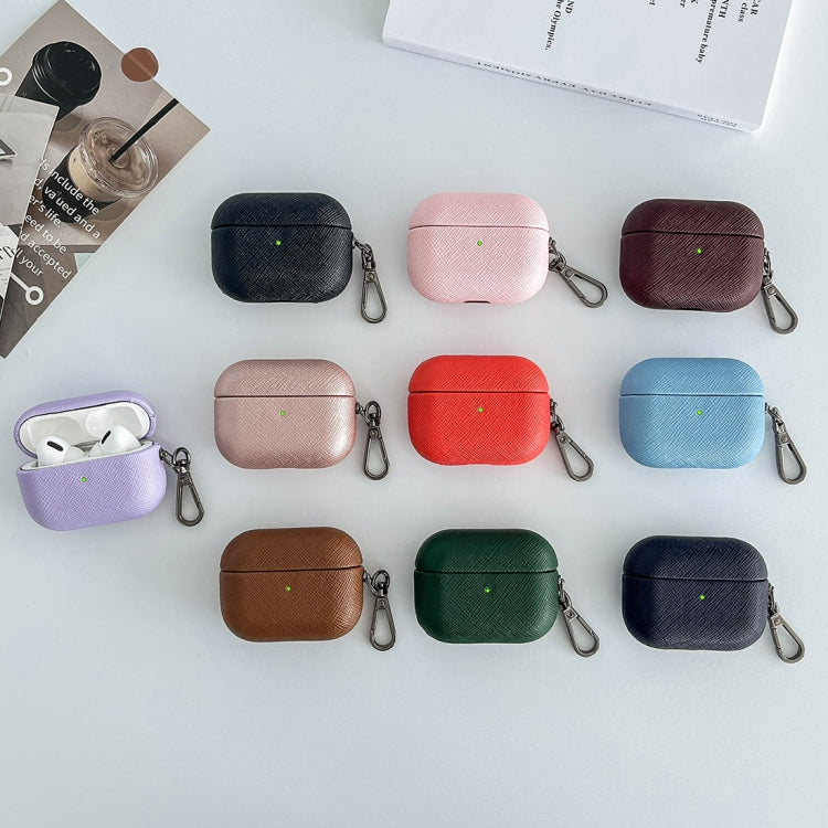 For AirPods 3 Cross Texture PU Leather Bluetooth Earphone Protective Case(Dark Green) - For AirPods 3 by buy2fix | Online Shopping UK | buy2fix