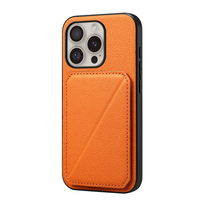 For iPhone 16 Pro D04 Calf Texture Dual Card Slot Holder Phone Case(Orange) - iPhone 16 Pro Cases by buy2fix | Online Shopping UK | buy2fix