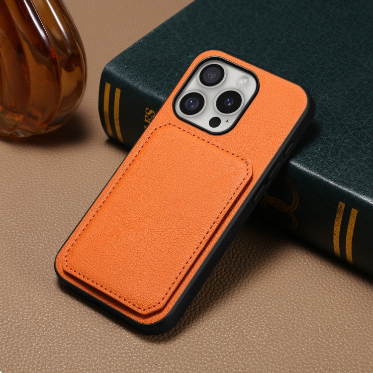 For iPhone 16 Pro D04 Calf Texture Dual Card Slot Holder Phone Case(Orange) - iPhone 16 Pro Cases by buy2fix | Online Shopping UK | buy2fix