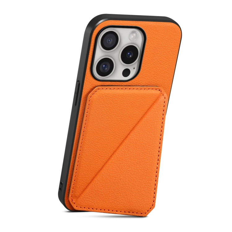 For iPhone 16 Pro D04 Calf Texture Dual Card Slot Holder Phone Case(Orange) - iPhone 16 Pro Cases by buy2fix | Online Shopping UK | buy2fix