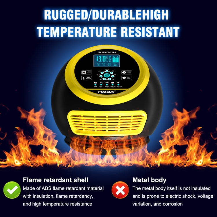 FOXSUR 20A 12V 24V Car / Motorcycle Smart Battery Charger, Plug Type:UK Plug(Yellow) - Battery Charger by FOXSUR | Online Shopping UK | buy2fix