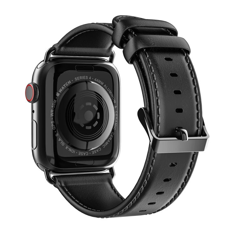 For Apple Watch SE 2022 40mm DUX DUCIS Business Genuine Leather Watch Strap(Black) - Watch Bands by DUX DUCIS | Online Shopping UK | buy2fix