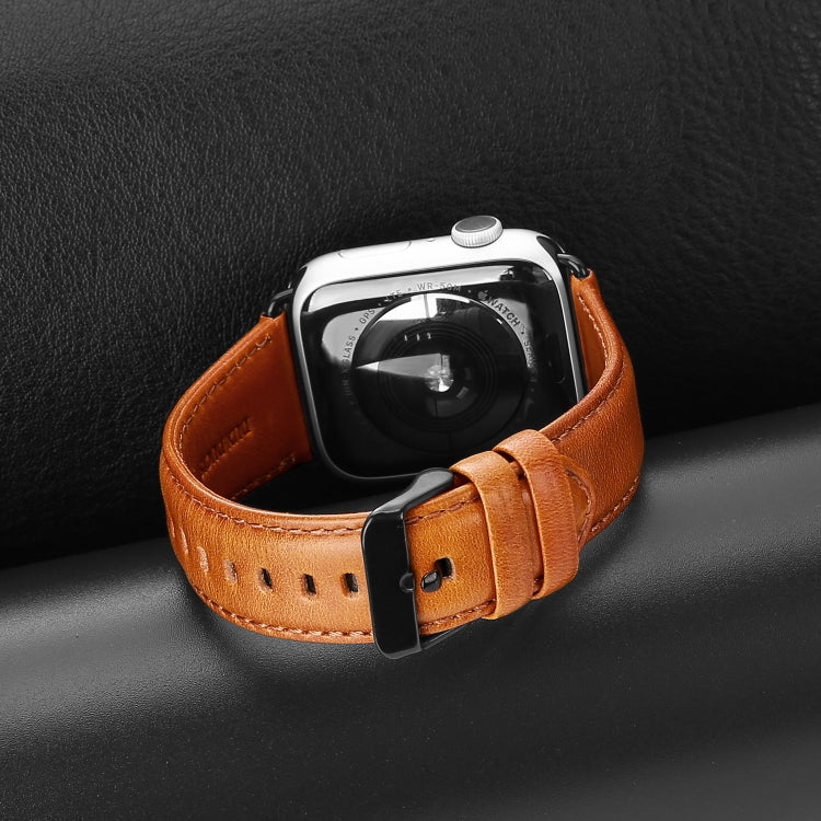 For Apple Watch Series 7 41mm DUX DUCIS Business Genuine Leather Watch Strap(Khaki) - Watch Bands by DUX DUCIS | Online Shopping UK | buy2fix