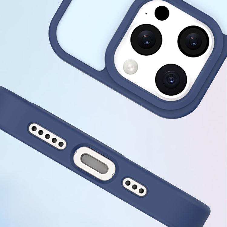 For iPhone 14 Plus Metal Button Skin Feel Matte MagSafe Shockproof Phone Case(Dark Blue) - iPhone 14 Plus Cases by buy2fix | Online Shopping UK | buy2fix