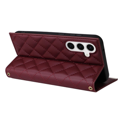 For Samsung Galaxy S24+ 5G Crossbody Rhombic Sucker Leather Phone Case(Claret) - Galaxy S24+ 5G Cases by buy2fix | Online Shopping UK | buy2fix