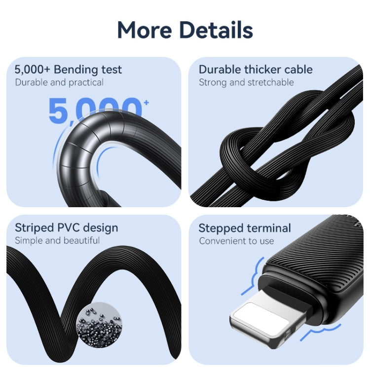USAMS US-SJ702 USB-C / Type-C to 8 Pin 30W Striped Fast Charge Data Cable, Length:3m(Black) - 2 in 1 Cable by USAMS | Online Shopping UK | buy2fix