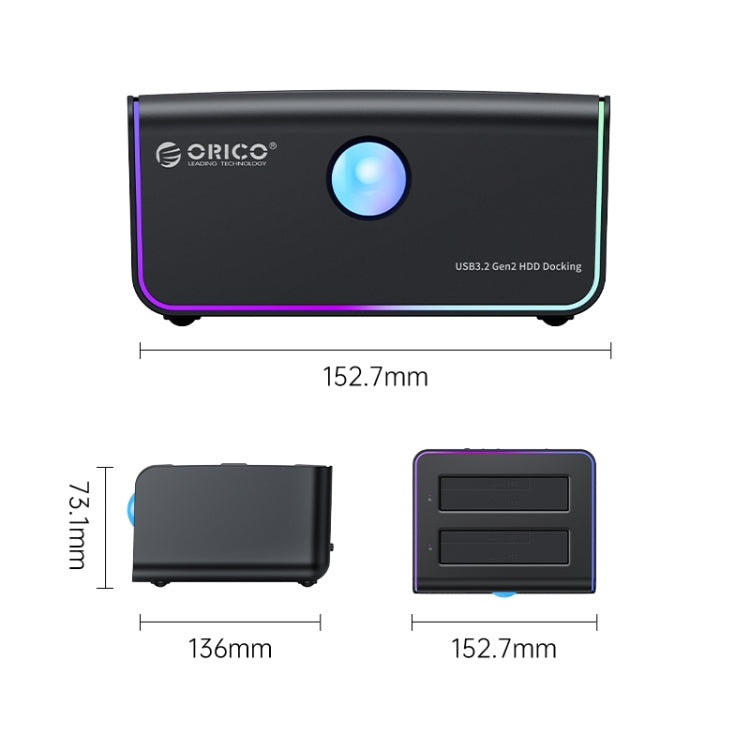 ORICO 8828C3-C Dual Bay 2.5 & 3.5 inch SATA III HDD Drive Docking Station with Offline Clone Function, Plug Type:EU Plug(Black) - HDD Enclosure by ORICO | Online Shopping UK | buy2fix