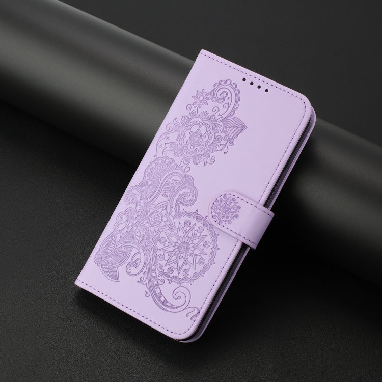 For iPhone SE 2024 Datura Flower Embossed Flip Leather Phone Case(Purple) - More iPhone Cases by buy2fix | Online Shopping UK | buy2fix