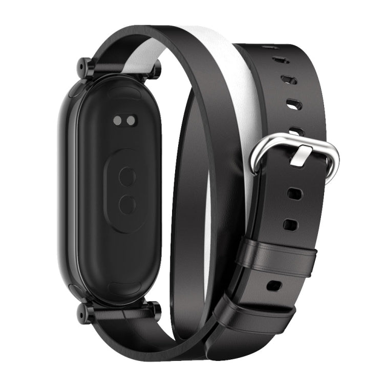 For Xiaomi Mi Band 8 Mijobs GT4 Dual-Loop Leather Watch Band(Black+White+Black) - Watch Bands by MIJOBS | Online Shopping UK | buy2fix