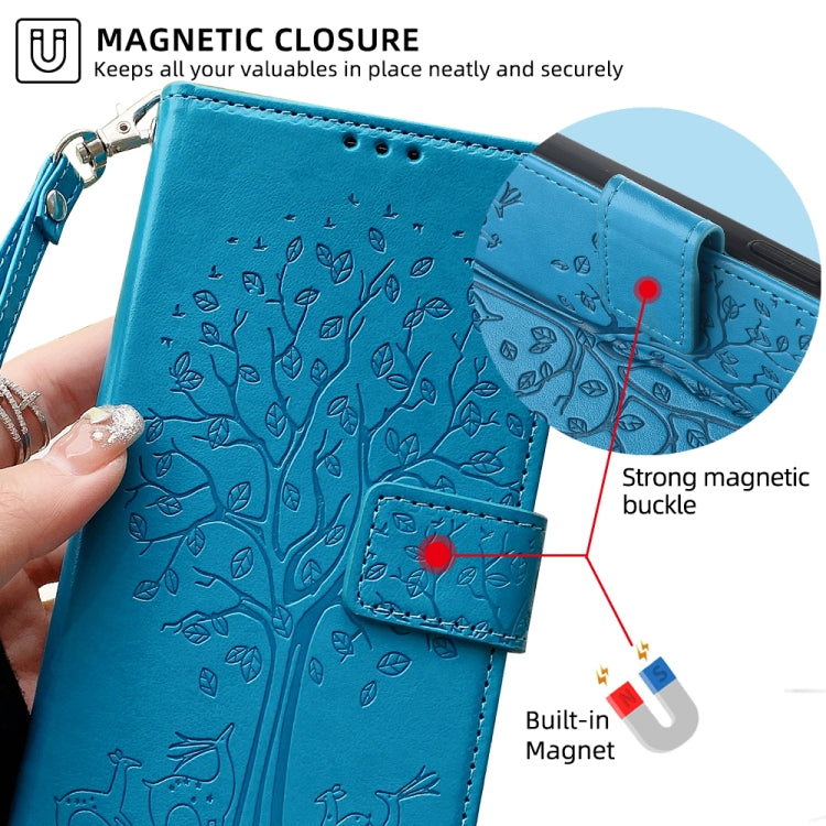 For Realme C53 4G / Narzo N53 4G Tree & Deer Embossed Leather Phone Case(Blue) - Realme Cases by buy2fix | Online Shopping UK | buy2fix