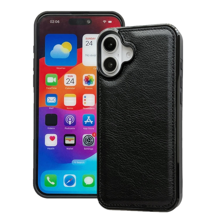 For iPhone 16 Cowhide Texture Back Cover Phone Case(Black) - iPhone 16 Cases by buy2fix | Online Shopping UK | buy2fix