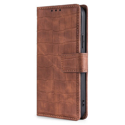 For Motorola Moto G Play 4G 2024 Skin Feel Crocodile Magnetic Clasp Leather Phone Case(Brown) - Motorola Cases by buy2fix | Online Shopping UK | buy2fix