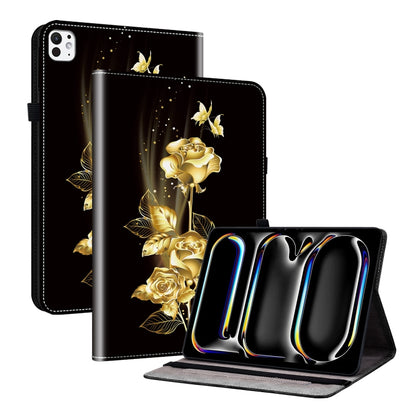 For iPad Pro 11 2024 Crystal Texture Painted Leather Smart Tablet Case(Gold Butterfly Rose) - iPad Pro 11 2024 Cases by buy2fix | Online Shopping UK | buy2fix