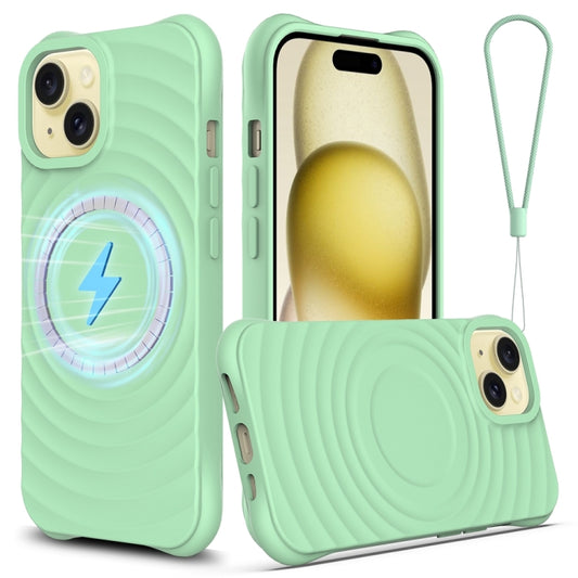 For iPhone 14 Wave Texture MagSafe Magnetic Liquid Silicone Phone Case(Green) - iPhone 14 Cases by buy2fix | Online Shopping UK | buy2fix