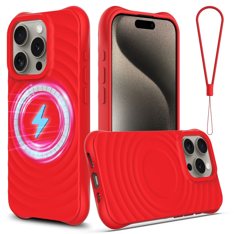 For iPhone 16 Pro Max Wave Texture MagSafe Magnetic Liquid Silicone Phone Case(Red) - iPhone 16 Pro Max Cases by buy2fix | Online Shopping UK | buy2fix