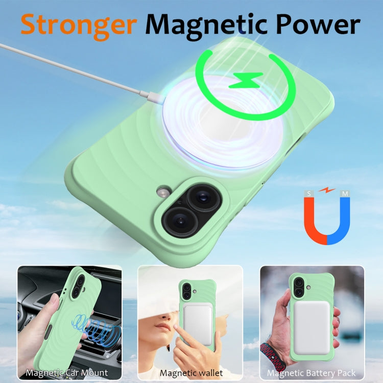 For iPhone 16 Wave Texture MagSafe Magnetic Liquid Silicone Phone Case(Green) - iPhone 16 Cases by buy2fix | Online Shopping UK | buy2fix