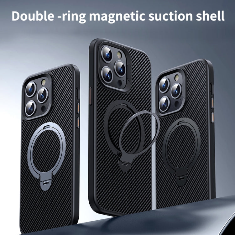 For iPhone 13 Pro Max Double Ring MagSafe Holder Carbon Fibre Phone Case(Black) - iPhone 13 Pro Max Cases by buy2fix | Online Shopping UK | buy2fix