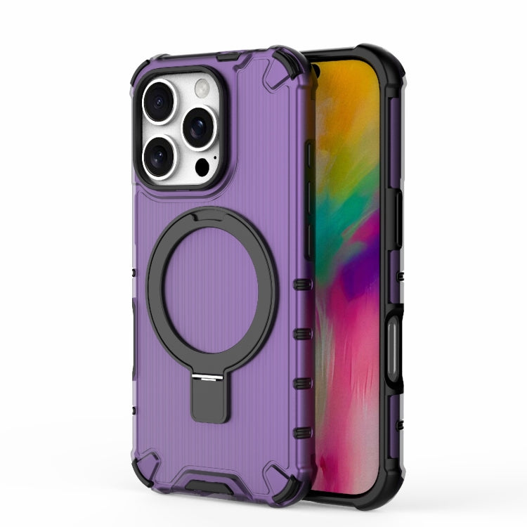 For iPhone 16 Pro Grating Holder Shockproof Phone Case(Purple) - iPhone 16 Pro Cases by buy2fix | Online Shopping UK | buy2fix