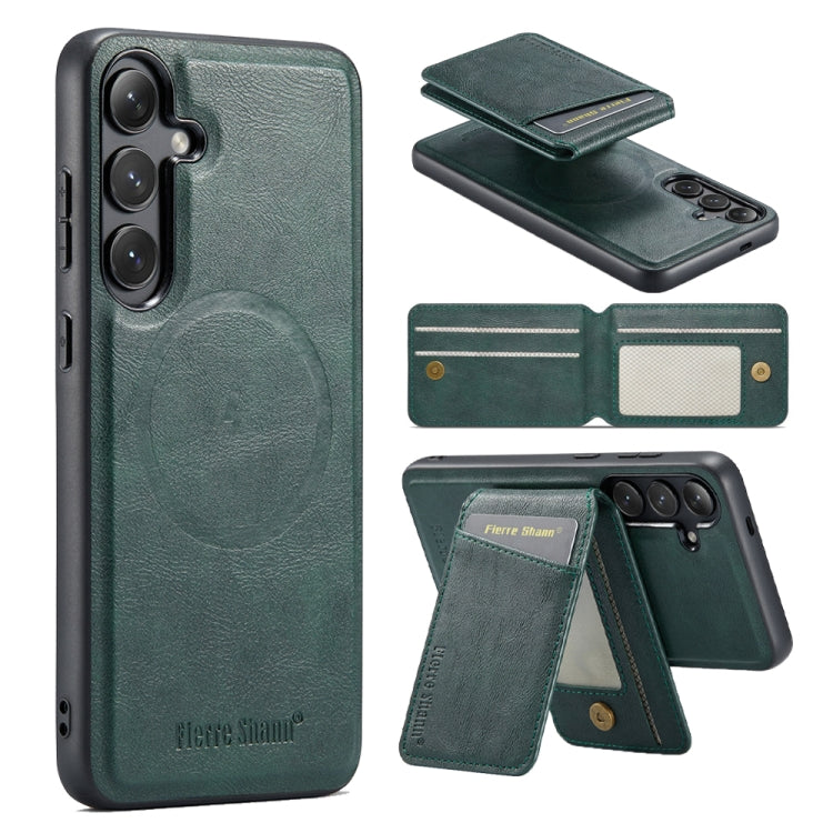 For Samsung Galaxy S23 FE 5G Fierre Shann Oil Wax Cow Leather Magnetic Card Holder Phone Case(Green) - Galaxy S23 FE 5G Cases by FIERRE SHANN | Online Shopping UK | buy2fix