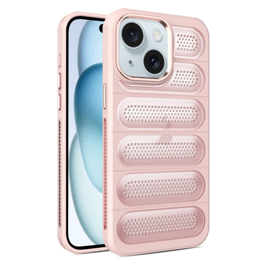 For iPhone 15 Cooling Armor Translucent Mesh Breathable Phone Case(Pink) - iPhone 15 Cases by buy2fix | Online Shopping UK | buy2fix