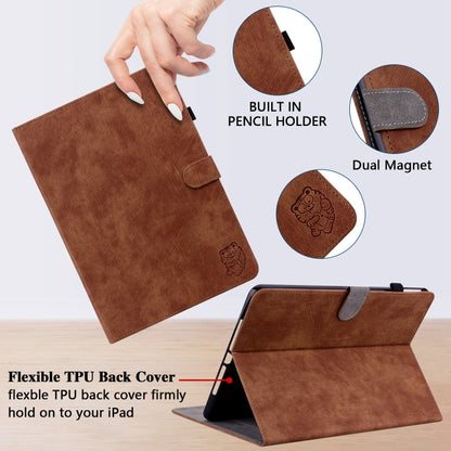 For iPad Air 11 2024 Embossed Tiger Pattern Leather Tablet Case(Brown) - iPad Air 11 2024 Cases by buy2fix | Online Shopping UK | buy2fix