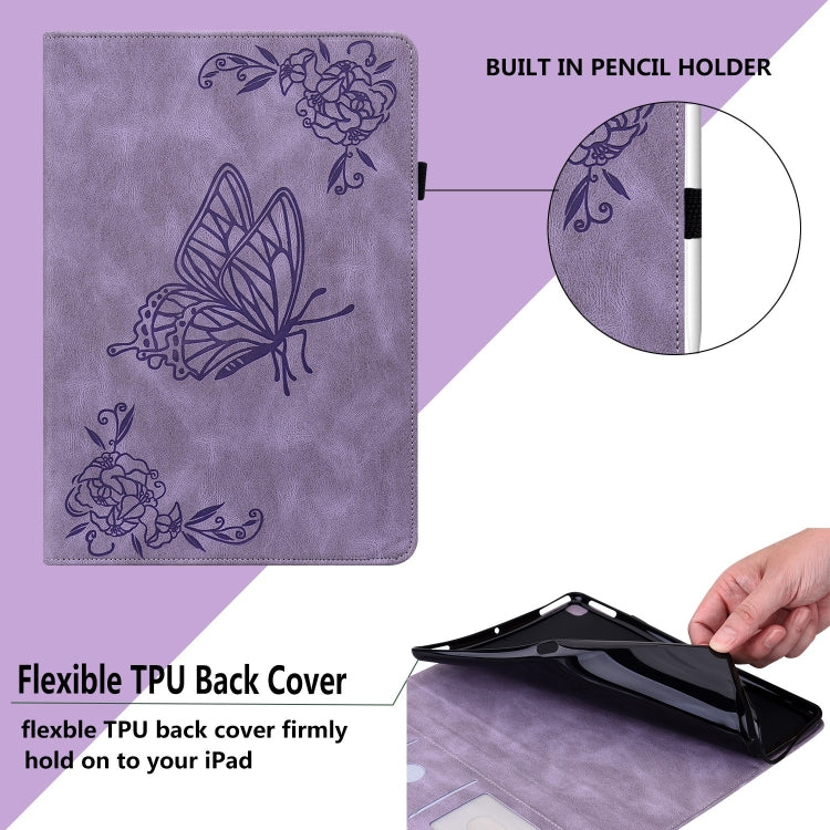 For iPad Pro 11 2024 Butterfly Flower Embossed Leather Tablet Case(Purple) - iPad Pro 11 2024 Cases by buy2fix | Online Shopping UK | buy2fix