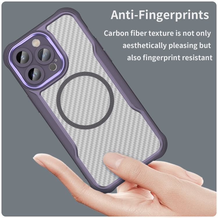 For iPhone 12 Pro Carbon Fiber Texture MagSafe Translucent Phone Case(Purple) - iPhone 12 / 12 Pro Cases by buy2fix | Online Shopping UK | buy2fix