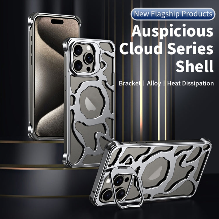 For iPhone 15 Pro Max Auspicious Cloud Series MagSafe Metal Phone Case with Bracket(Silver) - iPhone 15 Pro Max Cases by buy2fix | Online Shopping UK | buy2fix