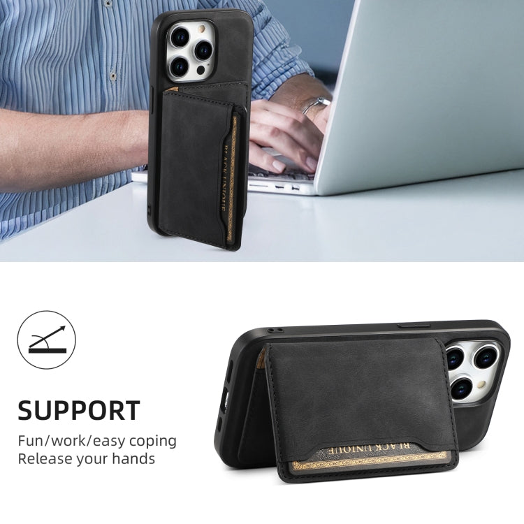 For iPhone 15 Pro Denior D13 Retro Texture Leather MagSafe Card Bag Phone Case(Black) - iPhone 15 Pro Cases by Denior | Online Shopping UK | buy2fix