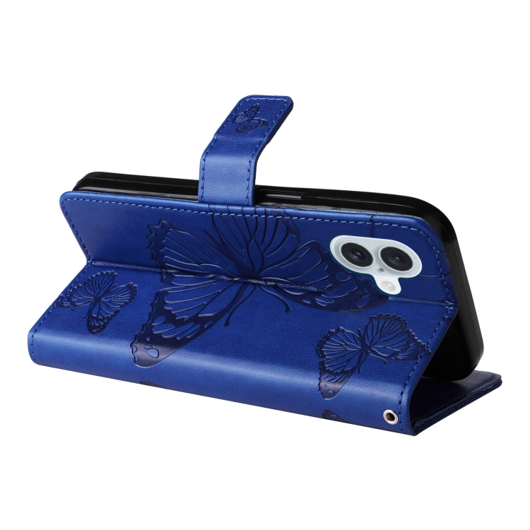 For iPhone 16 Plus 3D Butterfly Embossed Pattern Flip Leather Phone Case(Blue) - iPhone 16 Plus Cases by buy2fix | Online Shopping UK | buy2fix