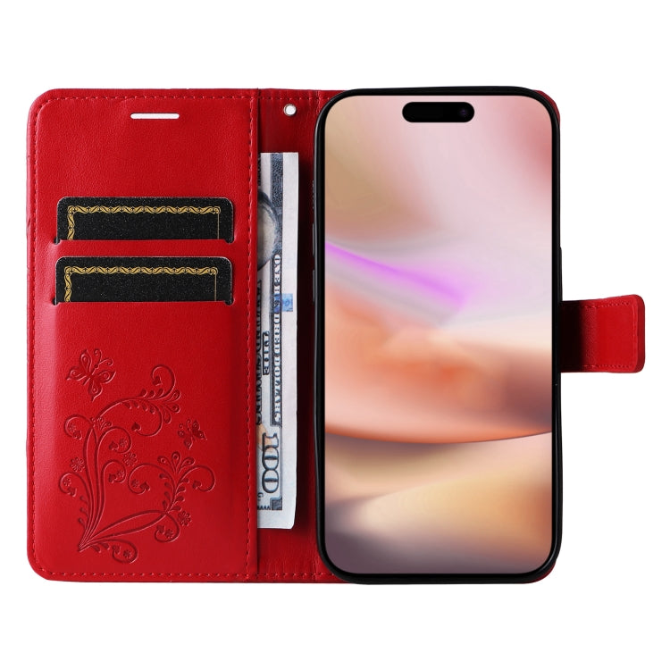 For iPhone 16 Plus 3D Butterfly Embossed Pattern Flip Leather Phone Case(Red) - iPhone 16 Plus Cases by buy2fix | Online Shopping UK | buy2fix