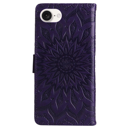 For iPhone SE 2024 Embossed Sunflower Pattern Flip Leather Phone Case(Purple) - More iPhone Cases by buy2fix | Online Shopping UK | buy2fix