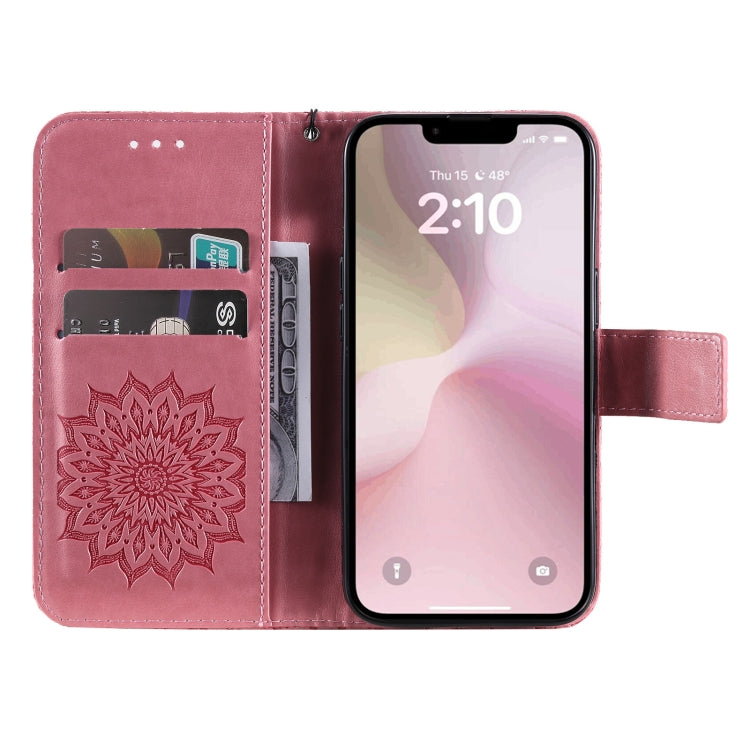 For iPhone SE 2024 Embossed Sunflower Pattern Flip Leather Phone Case(Pink) - More iPhone Cases by buy2fix | Online Shopping UK | buy2fix