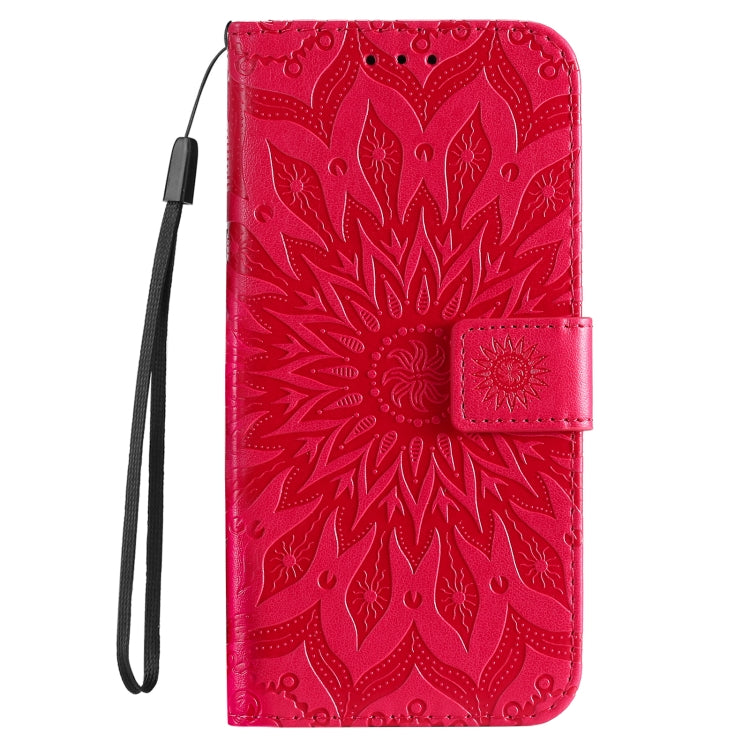 For iPhone 16 Plus Embossed Sunflower Pattern Flip Leather Phone Case(Red) - iPhone 16 Plus Cases by buy2fix | Online Shopping UK | buy2fix