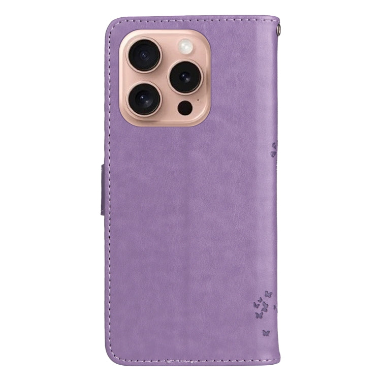 For iPhone 16 Pro Tree & Cat Embossed Pattern Flip Leather Phone Case(Light Purple) - iPhone 16 Pro Cases by buy2fix | Online Shopping UK | buy2fix