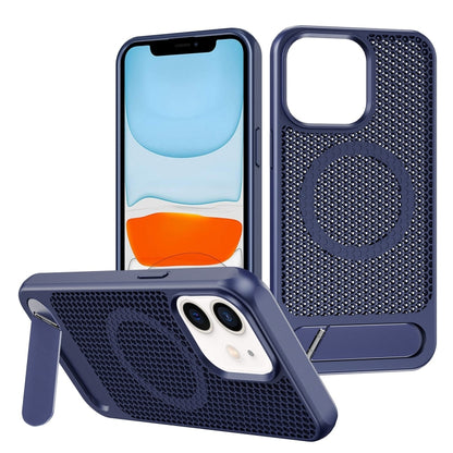 For iPhone 11 Honeycomb Cooling MagSafe Phone Case with Invisible Holder(Blue) - iPhone 11 Cases by buy2fix | Online Shopping UK | buy2fix