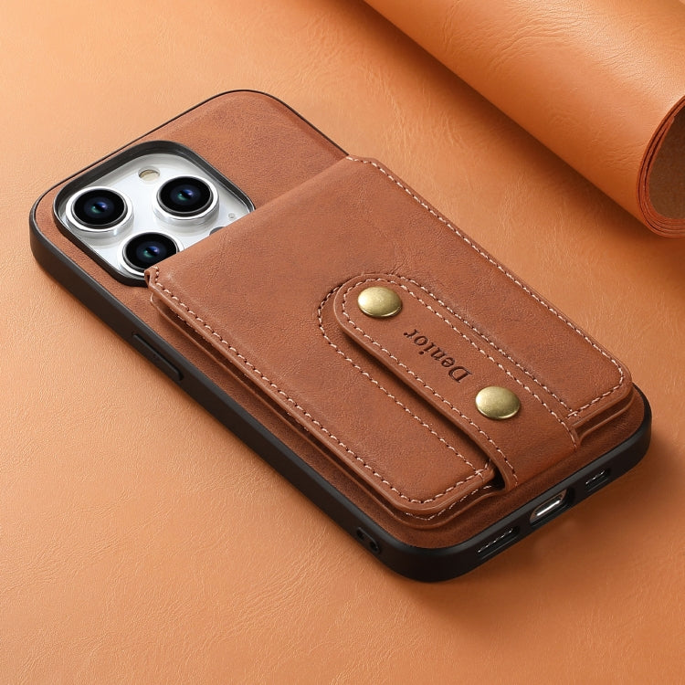 For iPhone 15 Pro Denior D14 NK Retro Pattern MagSafe Magnetic Card Holder Leather Phone Case(Brown) - iPhone 15 Pro Cases by Denior | Online Shopping UK | buy2fix