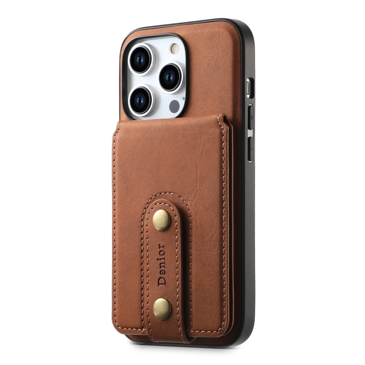 For iPhone 15 Denior D14 NK Retro Pattern MagSafe Magnetic Card Holder Leather Phone Case(Brown) - iPhone 15 Cases by Denior | Online Shopping UK | buy2fix